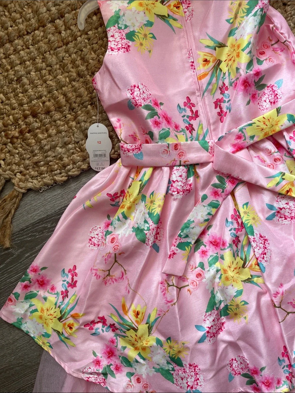Girls Pink Floral Tiered Tulle Dress